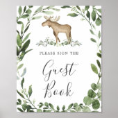 Lumberjack Moose Baby shower Guestbook Sign Poster (Voorkant)