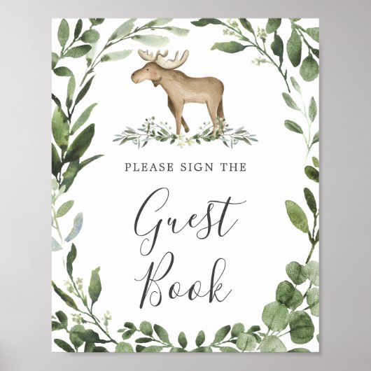 Lumberjack Moose Baby shower Guestbook Sign Poster (Voorkant)