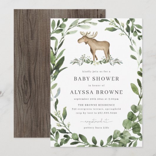 Lumberjack Moose Baby shower Invitation Kaart (Voorkant / Achterkant)