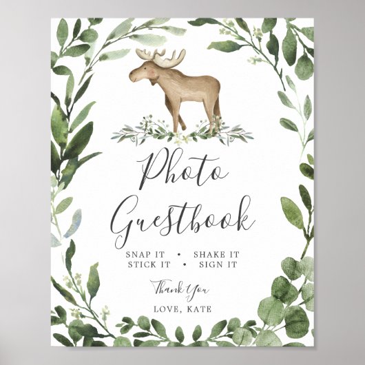 Lumberjack Moose Baby shower Photo Guestbook Sign Poster (Voorkant)