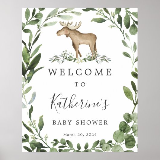 Lumberjack Moose Baby shower Welkomstteken Poster (Voorkant)