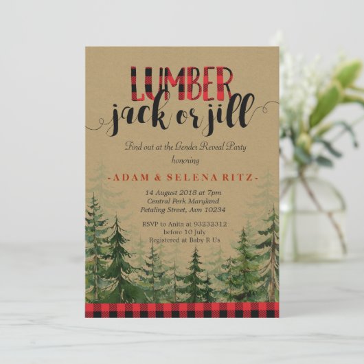 Lumberjack of Jill Gender Reveal Party Invitation Kaart (Staand voorkant)