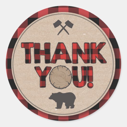 Lumberjack Party Favor Labels Hartelijk dank Stick (Voorkant)