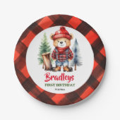 Lumberjack party servies leuke teddybeer papieren bordje (Voorkant)