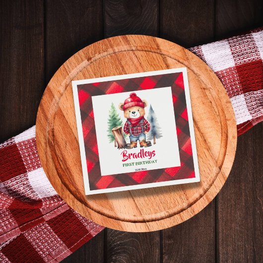 Lumberjack party servies leuke teddybeer servet