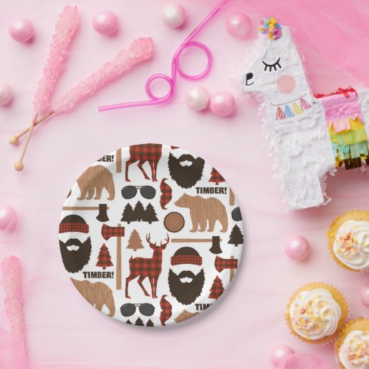 Lumberjack Patroon Papieren Bordje (Feest)