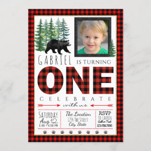 Lumberjack Photo First Birthday Party Invitation Kaart