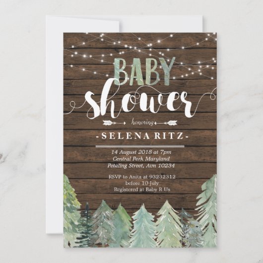 Lumberjack Pine Trees Boy Baby shower Invitation Kaart (Voorkant)