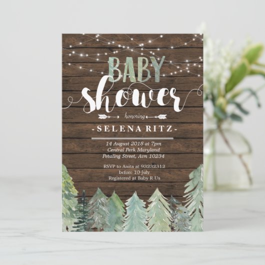 Lumberjack Pine Trees Boy Baby shower Invitation Kaart (Staand voorkant)