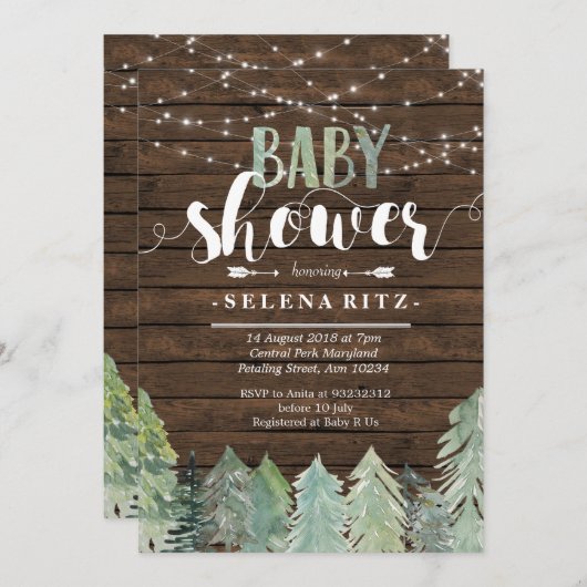 Lumberjack Pine Trees Boy Baby shower Invitation Kaart (Voorkant / Achterkant)