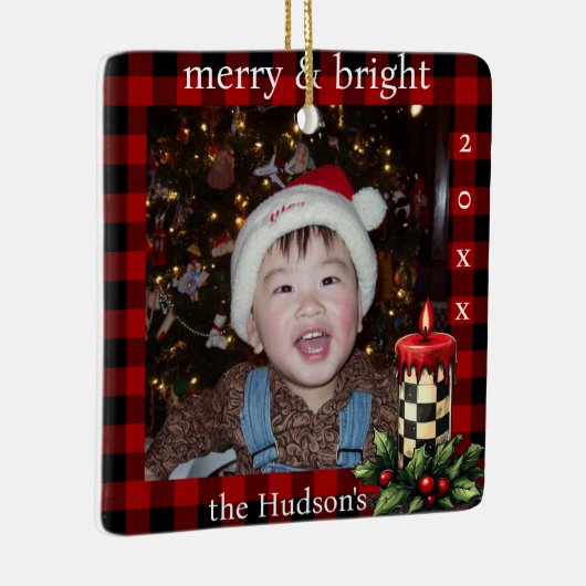 Lumberjack Plaid and Holiday Candle Photo Ornament (Rechts)