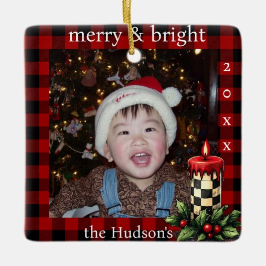 Lumberjack Plaid and Holiday Candle Photo Ornament (Voorkant)