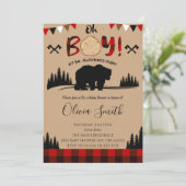Lumberjack Plaid Baby shower Boy Invite Kaart (Staand voorkant)