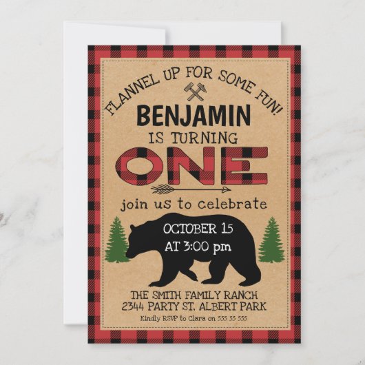Lumberjack Plaid Beer Verjaardagsuitnodiging Kaart (Voorkant)