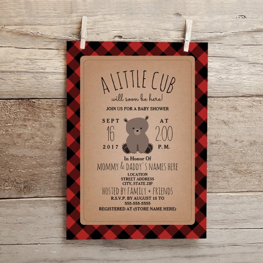 Lumberjack Plaid Beer welp Baby shower Invitation Kaart