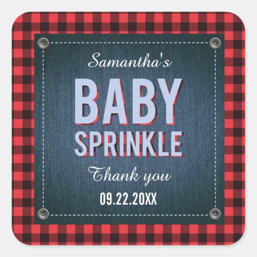 Lumberjack Plaid en Jean Baby shower Sticker (Voorkant)