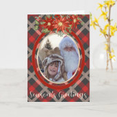 Lumberjack Plaid en Poinsettia Spray UW FOTO Kaart (Gele Bloem)