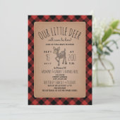 Lumberjack Plaid Herten Baby shower Invitation Kaart (Staand voorkant)