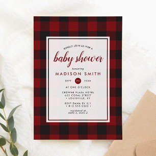 Lumberjack Plaid Rood Zwart Rustiek Baby shower Kaart