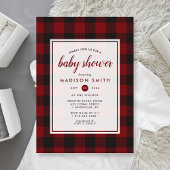 Lumberjack Plaid Rood Zwart Rustiek Baby shower Kaart