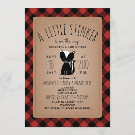 Lumberjack Plaid Skunk Baby shower Invitation Kaart