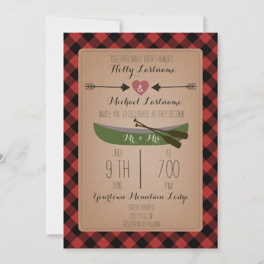 Lumberjack Play Canoe + Arrows Wedding Kaart (Voorkant)