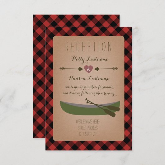 Lumberjack Play Canoe + Arrows Wedding Reception Informatiekaartje (Voorkant / Achterkant)
