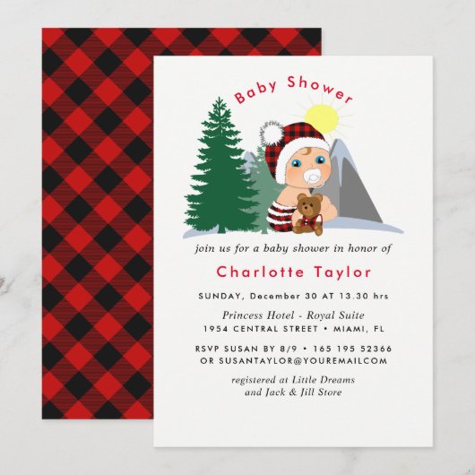 Lumberjack Red Black Plaid Schattige Baby shower Kaart (Voorkant / Achterkant)