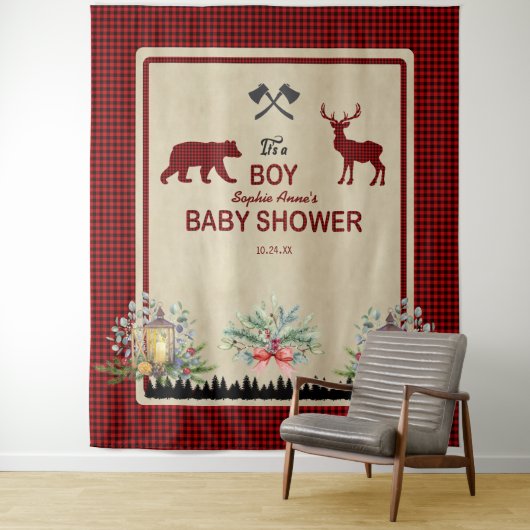 Lumberjack Red Buffalo Baby shower achtergrond Wandkleed (In situ)