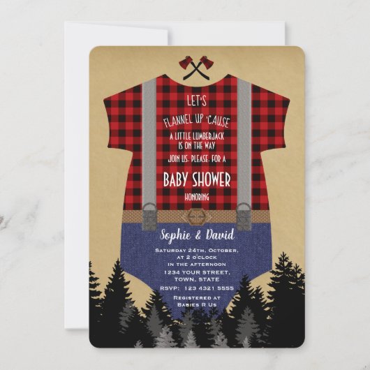 Lumberjack Red Buffalo Baby Suit Baby shower Kaart (Voorkant)