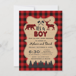 Lumberjack Red Buffalo Little Hunter Baby shower Kaart