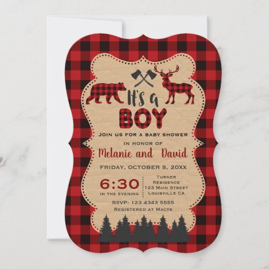 Lumberjack Red Buffalo Little Hunter Baby shower Kaart (Voorkant)
