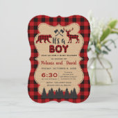 Lumberjack Red Buffalo Little Hunter Baby shower Kaart (Staand voorkant)