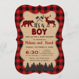 Lumberjack Red Buffalo Little Hunter Baby shower Kaart