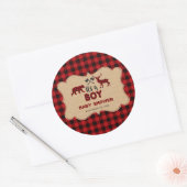 Lumberjack Red Buffalo Little Hunter Baby shower Ronde Sticker (Envelop)