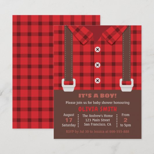Lumberjack Red Buffalo Plaid Baby Boy Shower Kaart (Voorkant / Achterkant)