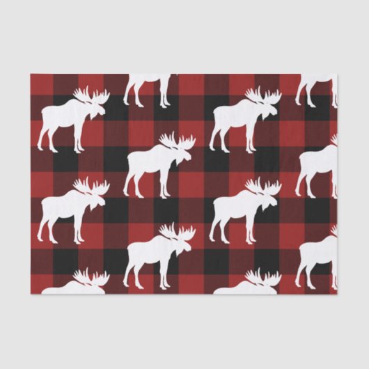 Lumberjack Red Buffalo Plaid Moose Patroon Vakanti Tissuepapier (Voorkant)