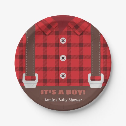 Lumberjack Red Buffalo Pset Baby Boy Shower Bord (Voorkant)