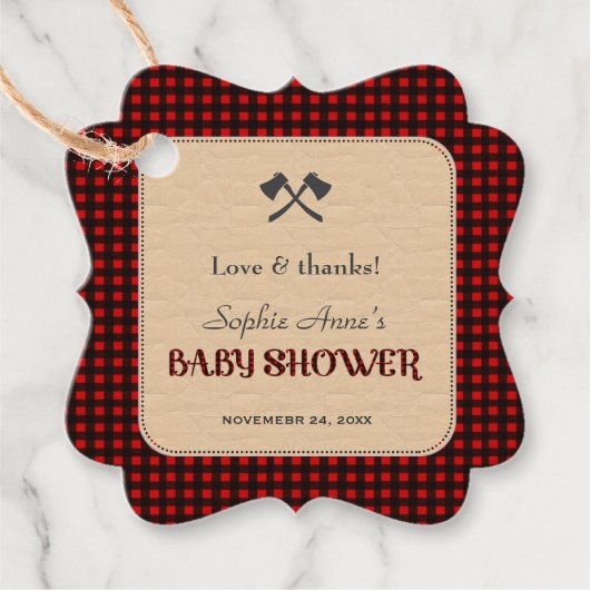 Lumberjack Red Buffalo Wilde Hunter Baby shower Bedankjes Labels (Voorkant)