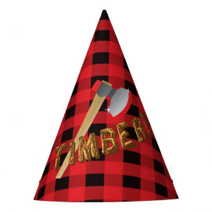 Lumberjack red plaid Birthday Party Pet Feesthoedjes