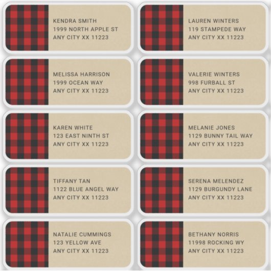 Lumberjack Red Plaid Kraft Guest Adresetiketten Sticker (Voorkant)