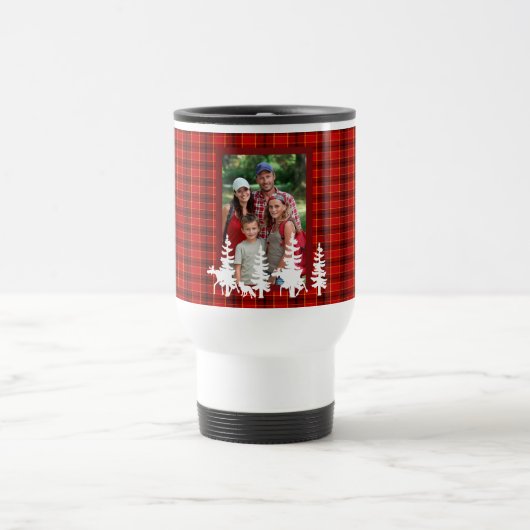 Lumberjack red plaid patroon met familiefoto reisbeker (Center)