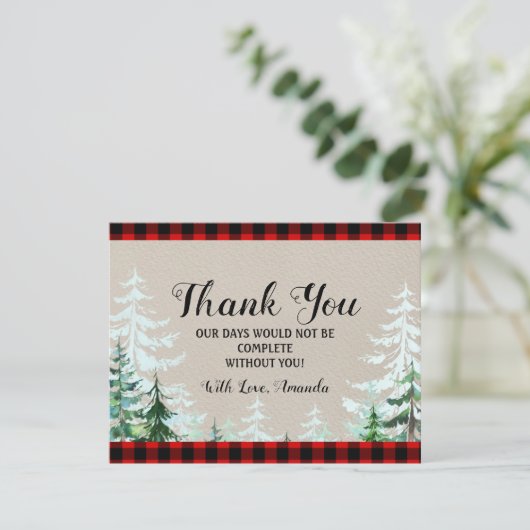 Lumberjack Red Pset Baby shower Hartelijk dank Bedankkaart (Staand voorkant)