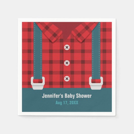 Lumberjack Red Pset Denim Baby shower Napkins Servetten (Voorkant)