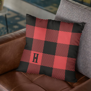 Lumberjack Rood & Zwart Woodsman Monogram Plaid Kussen