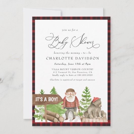 Lumberjack Rustic Beer Woodland Boy Baby shower Kaart (Voorkant)