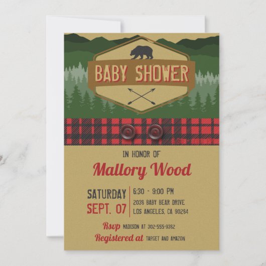 Lumberjack rustieke Woodland Baby shower Invitatio Kaart (Voorkant)