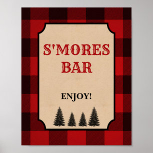 Lumberjack S.mores Bar Party Sign Red Pset Poster