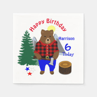 Lumberjack Schattige Beer Plaid Happy Birthday Servet