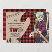 Lumberjack Second Birthday Invitation Pset 2de Kaart (Voorkant / Achterkant)
